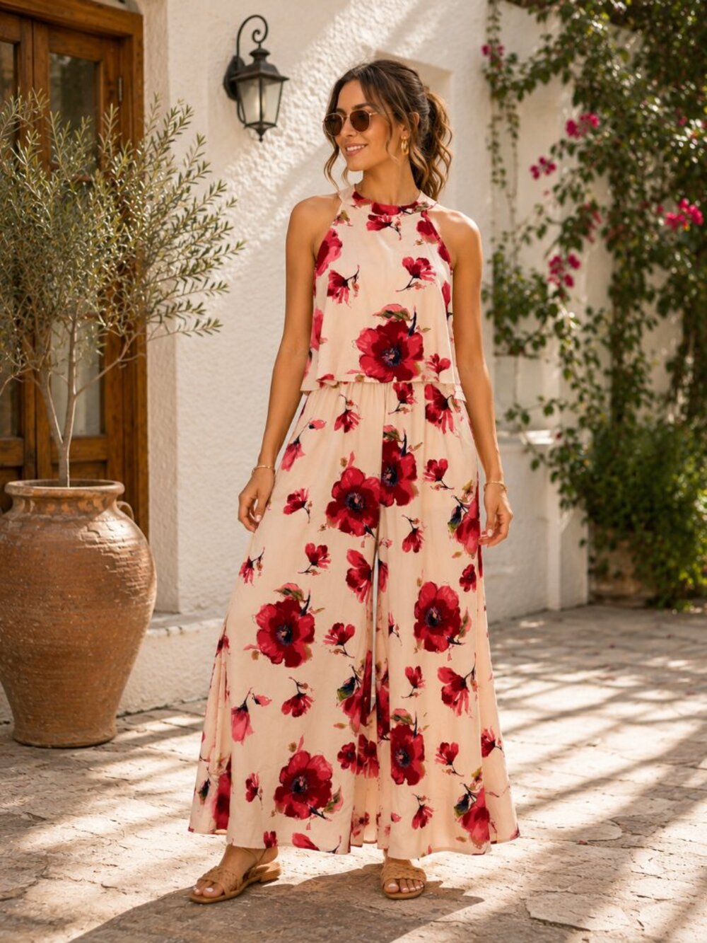 Peach Love California BoHo Floral Wide-Leg Jumpsuit | small | B-1843 - Picture 2 of 16